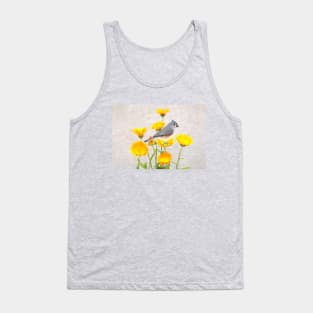 Tufted Titmouse Perched in a Marigold Flower Patch Tank Top